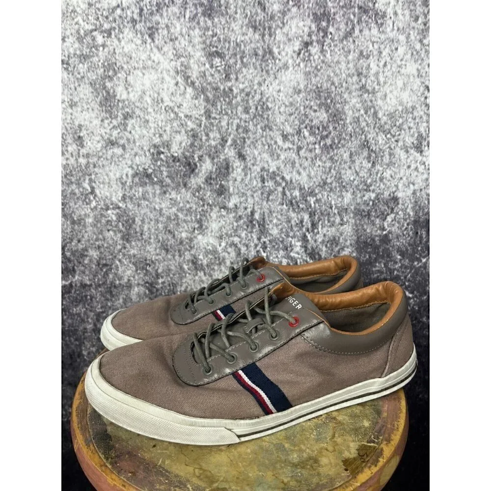 Tommy Hilfiger Brown Gray Red‎ Blue Logo Lace Up Sneaker Shoes Mens Size 10.5